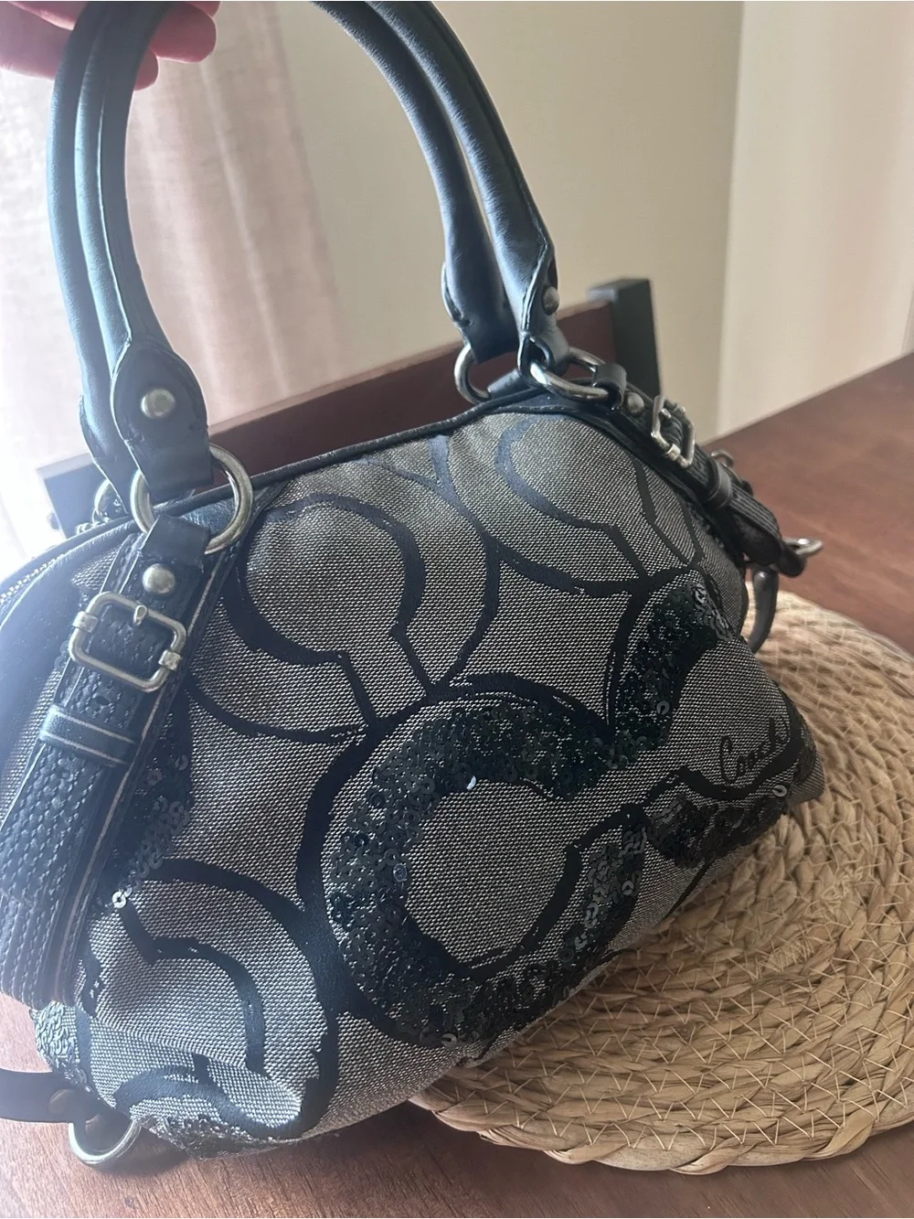 Coach Black Signature Sequin Dome Satchel